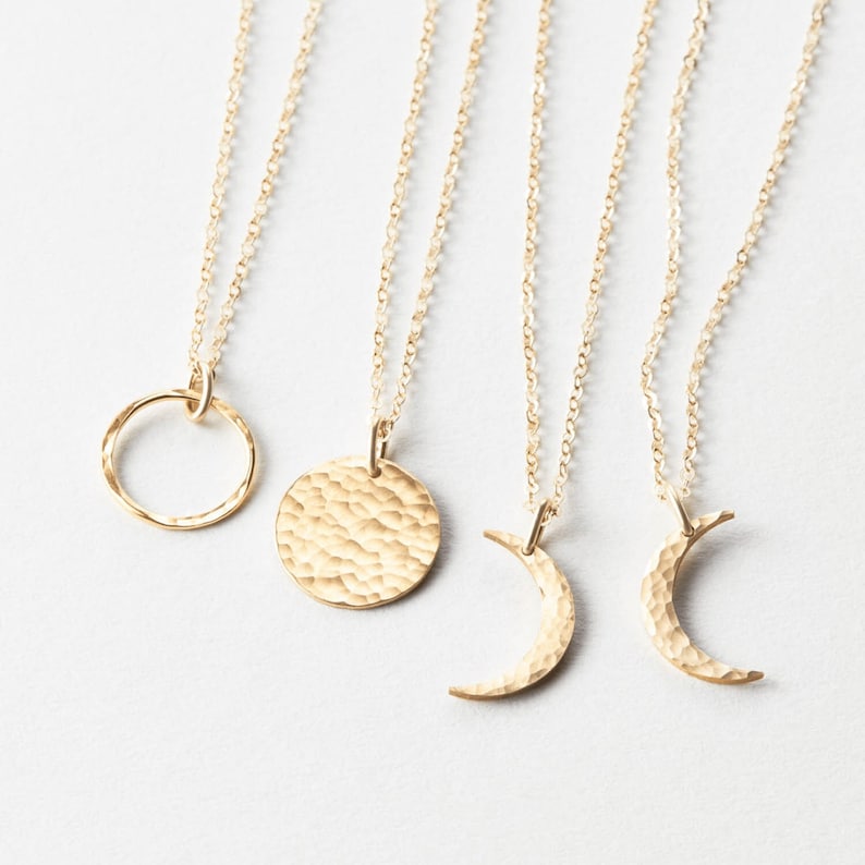 Dainty Moon Phase Necklace, Crescent Moon, Waxing Moon, Waning Moon, Full Moon, Celestial Necklace 14k Gold Fill, Sterling Silver LN116 image 1
