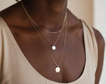 Layered Necklace Set, 3 Initial Disk Necklaces, Personalized Layering Chains | 14k Gold Fill, Sterling Silver | LS933