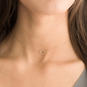 Dainty Choker Necklace, Delicate Open Circle Necklace 14k Gold Fill, Sterling Silver, Rose Gold LM132_09_aj image 3