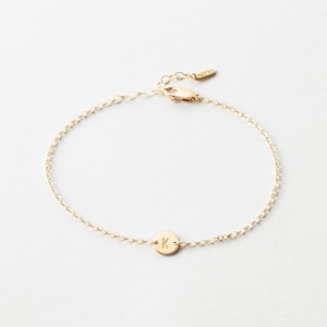 Super Dainty Initial Bracelet, Personalized Tiny Disk Bracelet, Delicate Handmade Jewelry 14k Gold Fill, Sterling Silver LB206 image 2