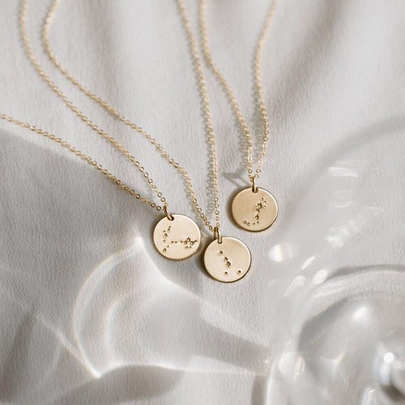 Custom Astrology Necklace, Zodiac Sign Pendant, Constellation Disk Necklace | 14k Gold Fill, Sterling Silver | LN201