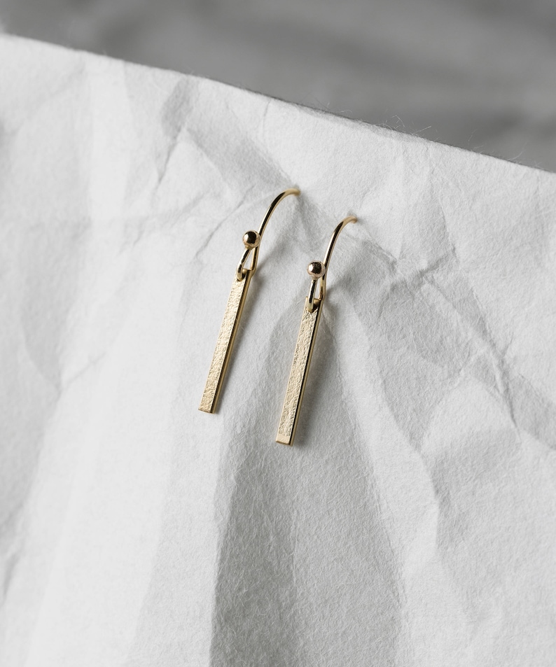 Dainty Bar Drop Earrings, Long Line Earrings, Simple Dangle Earrings, Minimal Bars 14k Gold Fill, Sterling Silver, Rose Gold LE120_vn image 4