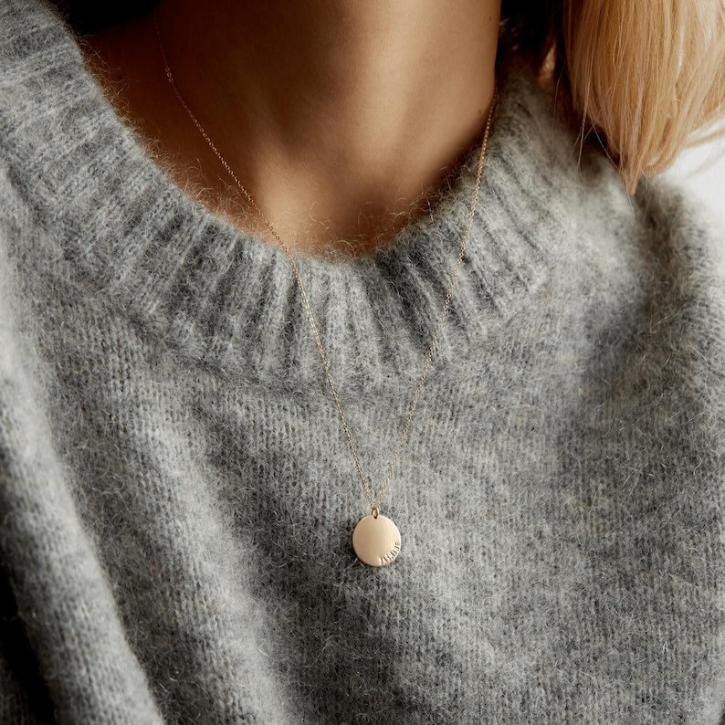 Personalized Name Necklace, Large Coin Pendant Necklace, Custom Date Disk Necklace | 14k Gold Fill, Sterling Silver | LN216 image 8