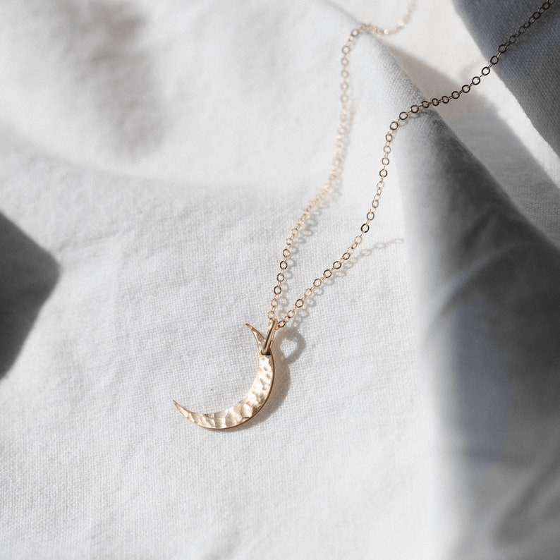 Dainty Moon Phase Necklace, Crescent Moon, Waxing Moon, Waning Moon, Full Moon, Celestial Necklace 14k Gold Fill, Sterling Silver LN116 image 2