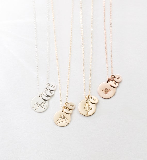 Mother Child Necklace / Mother Child Initial Necklace / Gold Mothers Initial  Necklace / Push Present New Mom / Stamped Initial Necklace