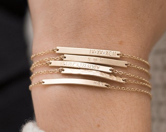Dainty Personalized Bar Bracelet for Names, Dates, Coordinates | 14k Gold Fill, Sterling Silver, Rose Gold | LB130_30