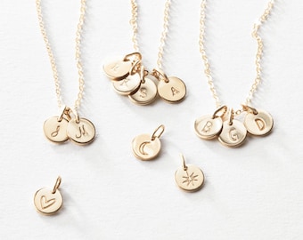 Dainty Initial Necklace, Personalized Letter Pendant, Tiny Custom Disks | 14k Gold Fill, Sterling Silver | LN206