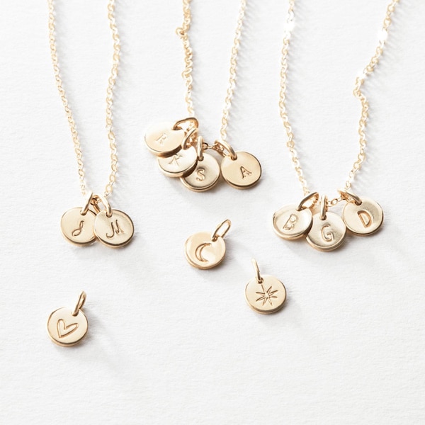 Dainty Initial Necklace, Personalized Letter Pendant, Tiny Custom Disks | 14k Gold Fill, Sterling Silver | LN206