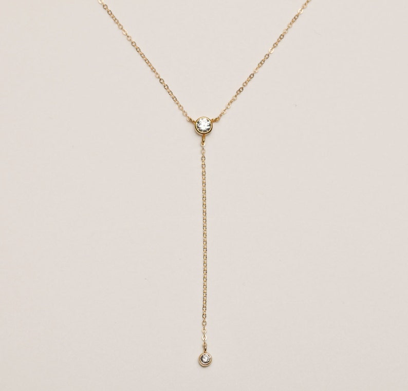 Gold And Diamond Y Necklace Minimal Dainty Lariat Style Etsy