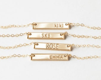 Mini Bar Necklace for Names, Initials, Dates, Personalized Tiny Nameplate | 14k Gold Fill, Sterling Silver | LN130_16_H