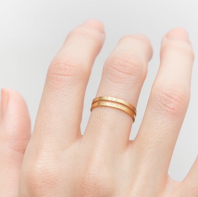 14k Solid Gold Personalized Ring, Custom Name Ring, Dainty Stacking Ring, Custom Initial Band, Stacking Ring Set, Heirloom Jewelry LR502_2 image 5