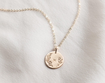 Dainty Flower Initial Necklace, Personalized Floral Necklace, Gift for Moms, Daughters | 14k Gold Fill, Sterling Silver | LN213