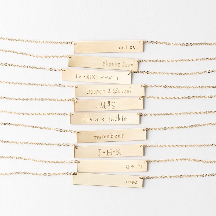 Personalized Gold Bar Necklace Custom 