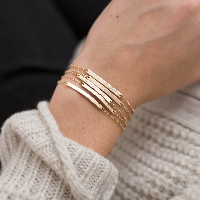 Personalized Bar Bracelet in Gold, Silver or Rose.  Dainty, Minimal, Stacking - LB130_30