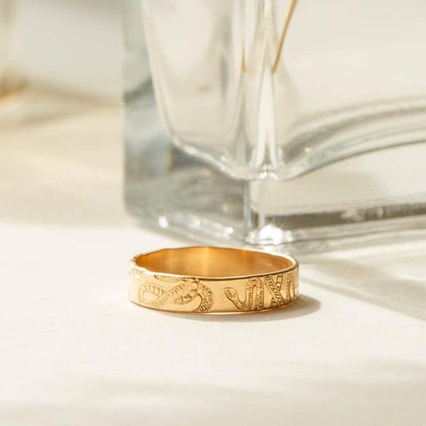 Schlangen Bandring, Schlangen Stapelring, Schlangenhochzeitsband, Schlangenband, Bandring 4 mm | 14k Gold Fill, Sterling Silber | GRB_0540