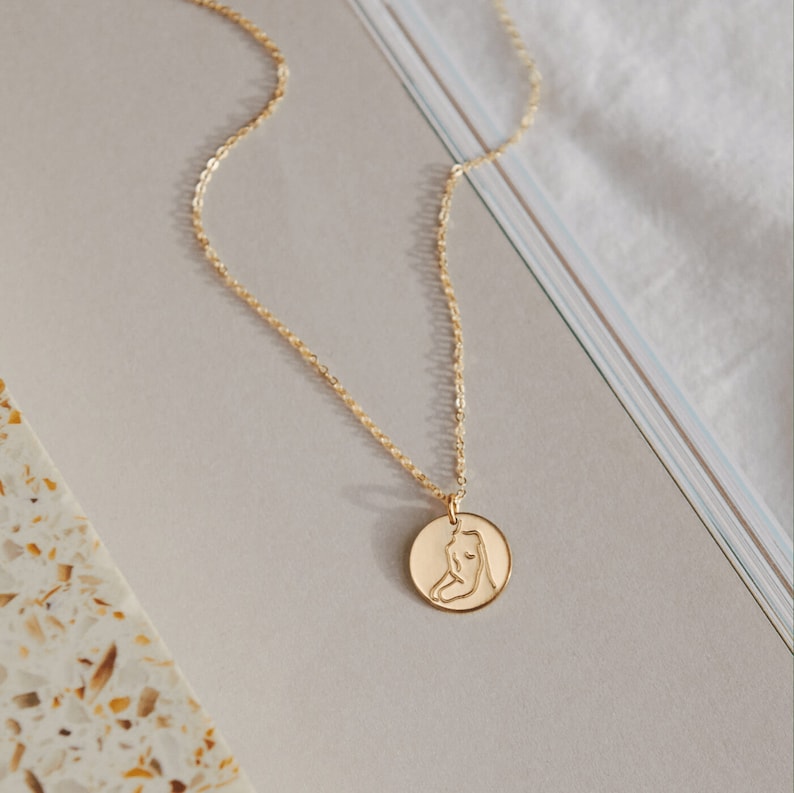 Custom Disk Coin Necklace, Personalized Circle Tag for Initials, Dates, Symbols 14k Gold Fill, Sterling Silver, Rose Gold LN213_V image 6