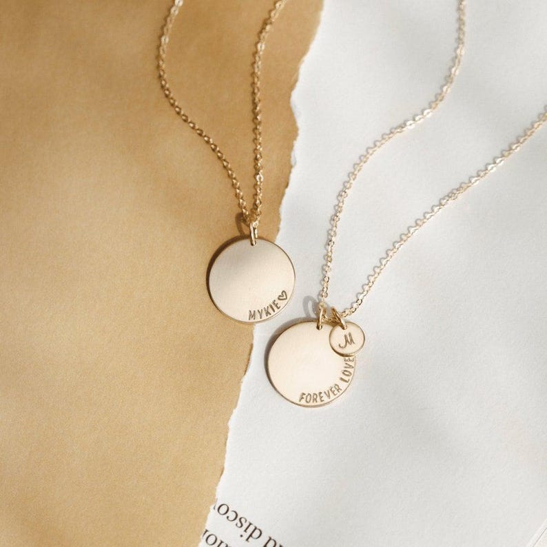 Personalized Name Necklace, Large Coin Pendant Necklace, Custom Date Disk Necklace | 14k Gold Fill, Sterling Silver | LN216 image 6