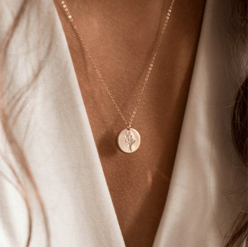Custom Disk Coin Necklace, Personalized Circle Tag for Initials, Dates, Symbols 14k Gold Fill, Sterling Silver, Rose Gold LN213_V image 7