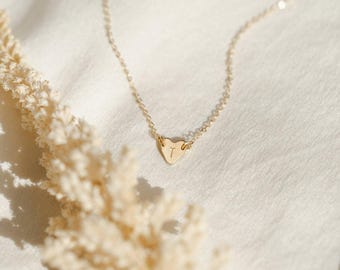 Tiny Initial Heart Necklace, Dainty Personalized Heart Pendant, Custom Letter Necklace | 14k Gold Fill, Sterling Silver | LN124_L