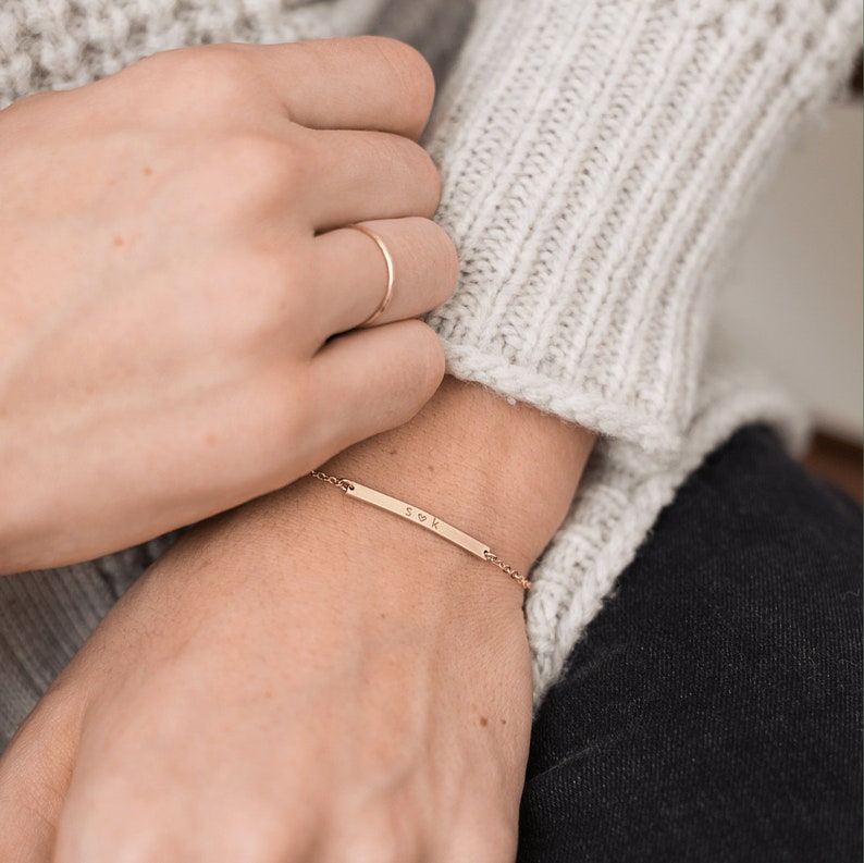 Dainty Personalized Bar Bracelet for Names, Dates, Coordinates 14k Gold Fill, Sterling Silver, Rose Gold LB130_30 image 6