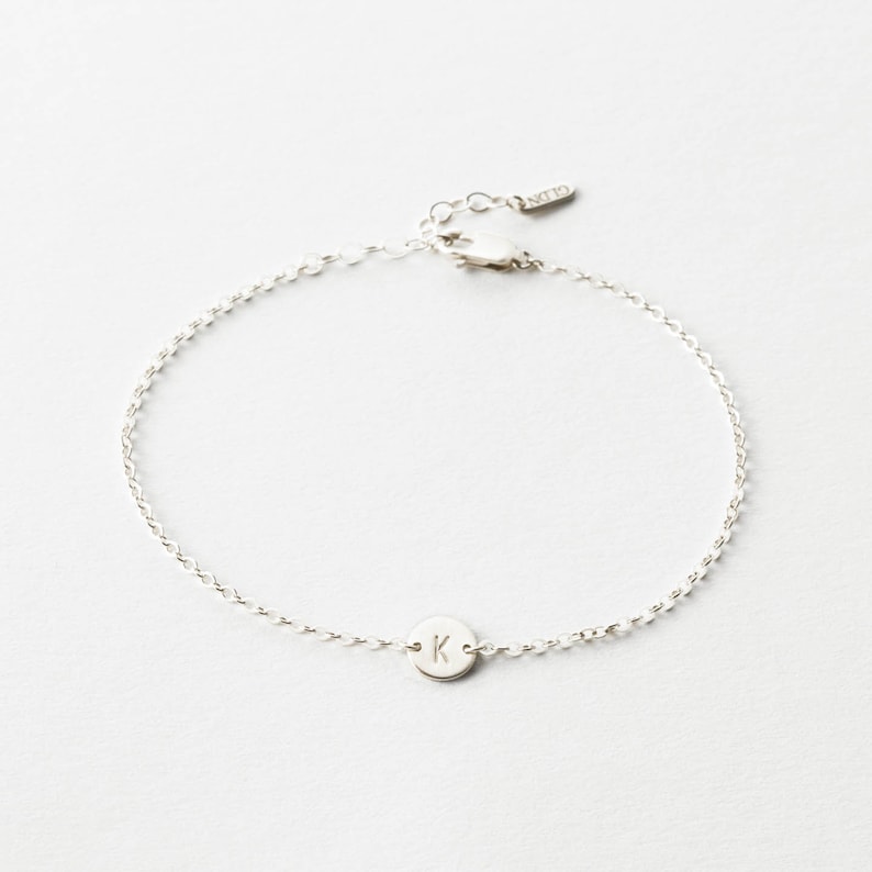 Super Dainty Initial Bracelet, Personalized Tiny Disk Bracelet, Delicate Handmade Jewelry 14k Gold Fill, Sterling Silver LB206 image 3