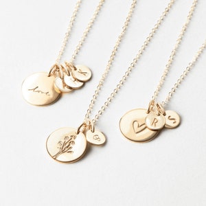 Personalized Disk Necklace, Custom Tiny Initial Tags | 14k Gold Fill, Sterling Silver, Rose Gold | LN227