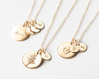 Personalized Disk Necklace, Custom Tiny Initial Tags | 14k Gold Fill, Sterling Silver, Rose Gold | LN227