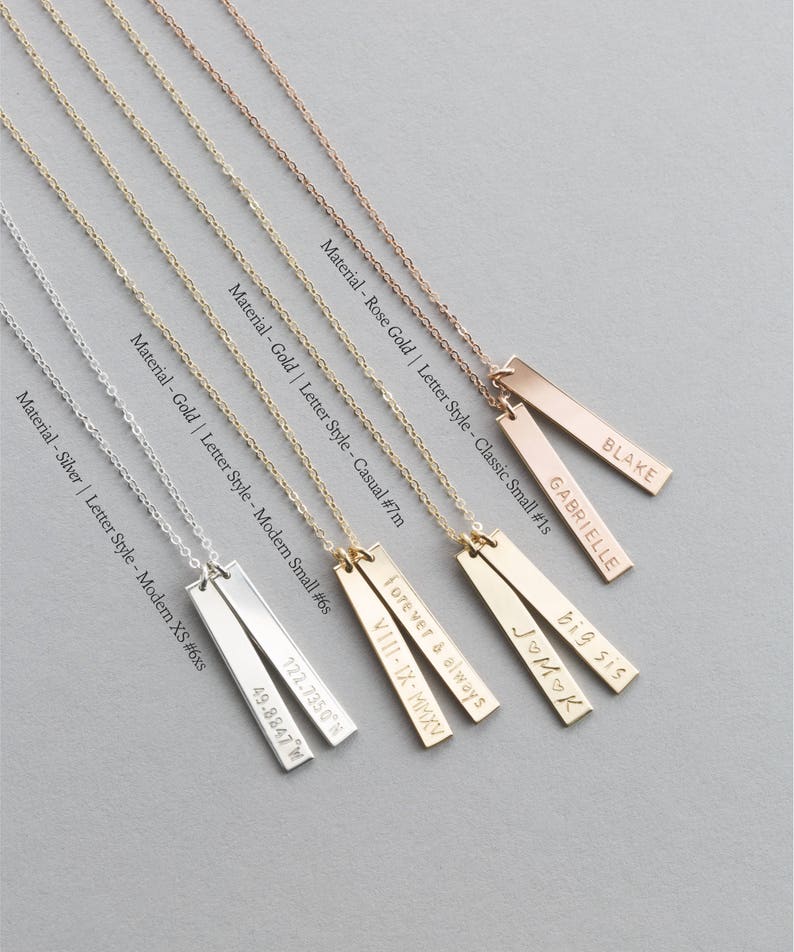 Personalized Vertical Name Bar Necklace Custom Rose Gold Etsy