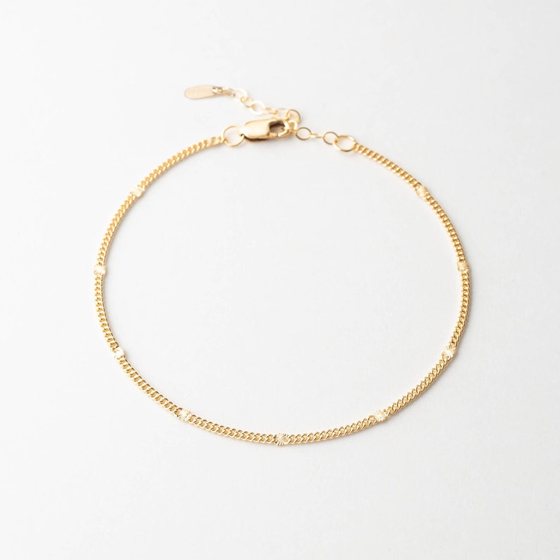 Radiant Curb Chain Anklet, Sparkle Anklet, Minimalist Shimmer Anklet 14k Gold Fill, Sterling Silver GNC_0028 image 3