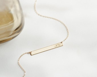 Personalisierte Mutterschaft Bar Halskette, Benutzerdefinierte Kinder Namensschild, Initialen für Kinder | 14k Gold Fill, Sterling Silber | LN140_35_H