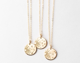 Celestial Initial Necklace, Galaxy Necklace, Personalized Star Necklace, Sun and Stars Necklace | 14k Gold Fill, Sterling Silver | LN213