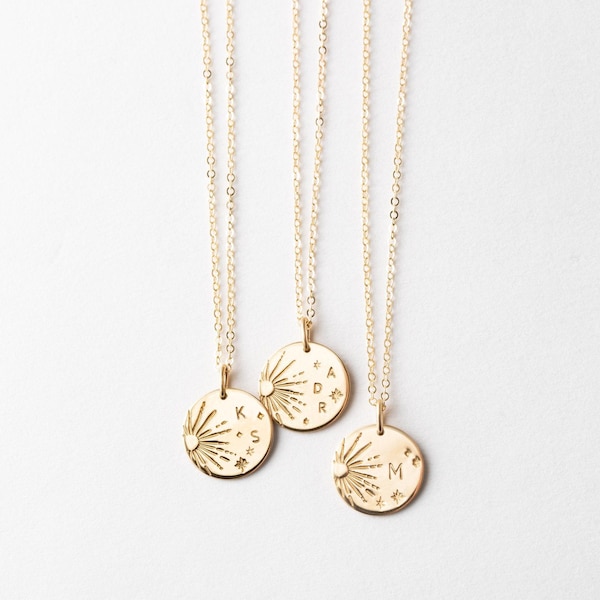 Himmlische Anfangshalskette, Galaxiehalskette, personalisierte Sternhalskette, Sonne und Sterne Halskette | 14k Gold Fill, Sterling Silber | LN213