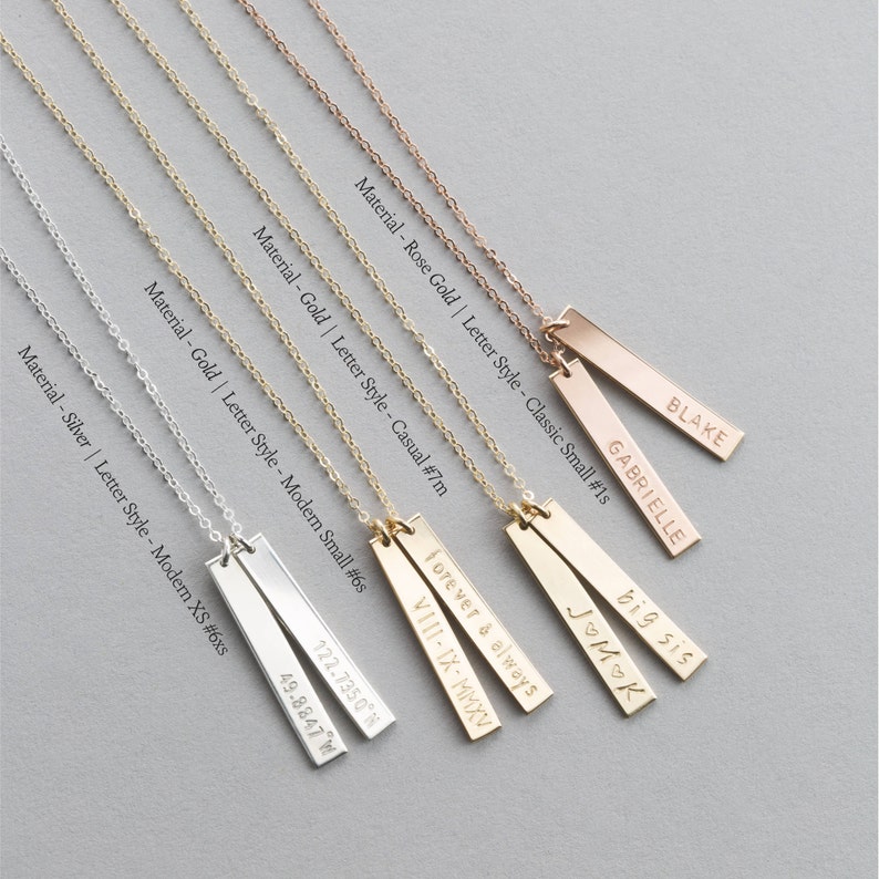 Personalized Vertical Bar Necklace, Custom Name Tag Necklace, Vertical Tag Necklace 14k Gold Fill, Sterling Silver, Rose Gold LN140_25_V image 3