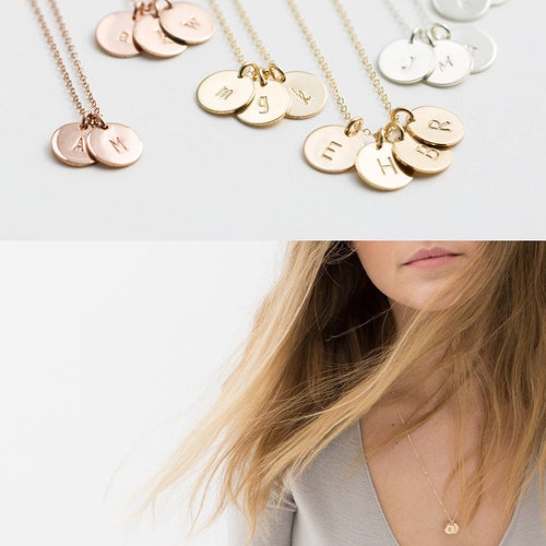 Initial Necklace with Personalized Disks - Dainty Custom Coin Tag Pendants - Delicate Small Disc - LN209
