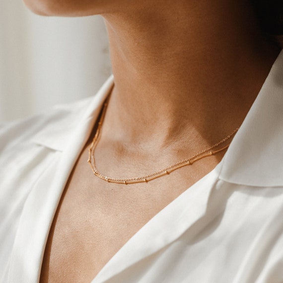 Short Dainty Chain Necklace Double Layering Chain Dewdrops