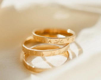 Celestial Band Ring, Personalized Band Ring, Moon and Stars Ring, Celestial Wedding Band | 14k Gold Fill, Sterling Silver | GRB_0528