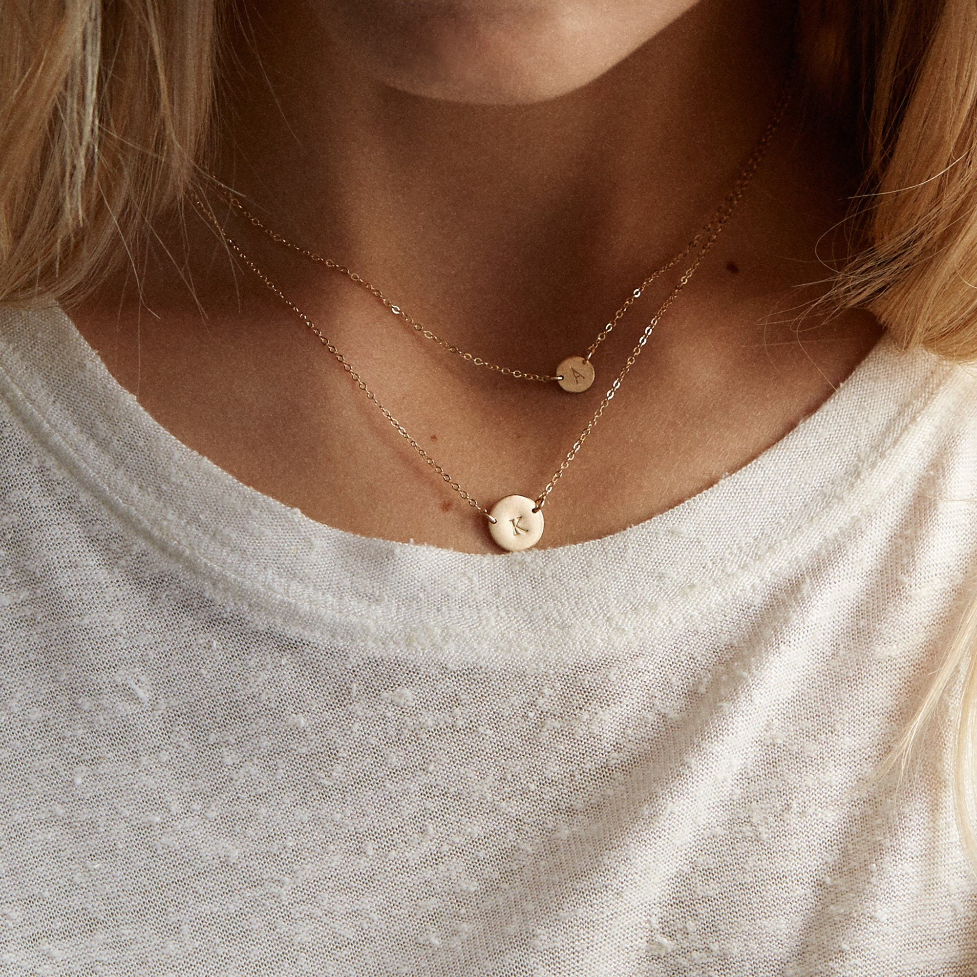 Initial Necklace Set of 2 - Initial Layered Necklace - Dainty Layer N…