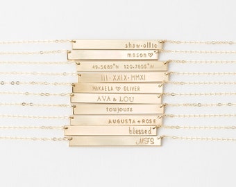 Personalized, Custom Name Necklace - The Perfect Bar Size - Custom Coordinates Bar Necklace 14k Gold Fill, Silver, Rose Gold - LN140_35_H