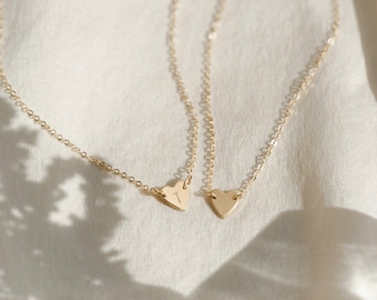 Tiny Heart Necklace, Custom Initial, Personalized Heart Pendant | 14k Gold Fill, Sterling Silver | LN124_L