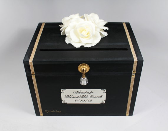 Black Card Box For Wedding Black Gold Wedding Decor Black Etsy