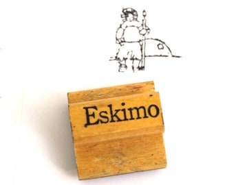 Eskimo Stamp / Wooden Stamps / Wood and Rubber Picture Stamp of an Eskimo