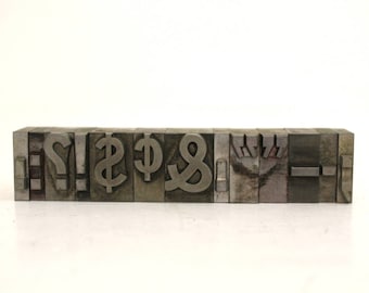 Vintage Metal Letterpress Type Punctuation Marks / Money Symbols