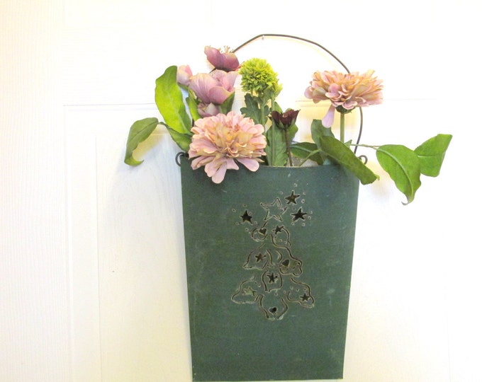 Vintage Tin Wall Pocket / Shabby Chic Wall Planter / French Flower Punch Tin Decor Etsy