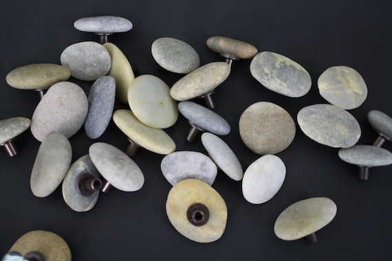 Beach Stone Knobs Rock Drawer Pulls Smooth All Natural Stone Etsy