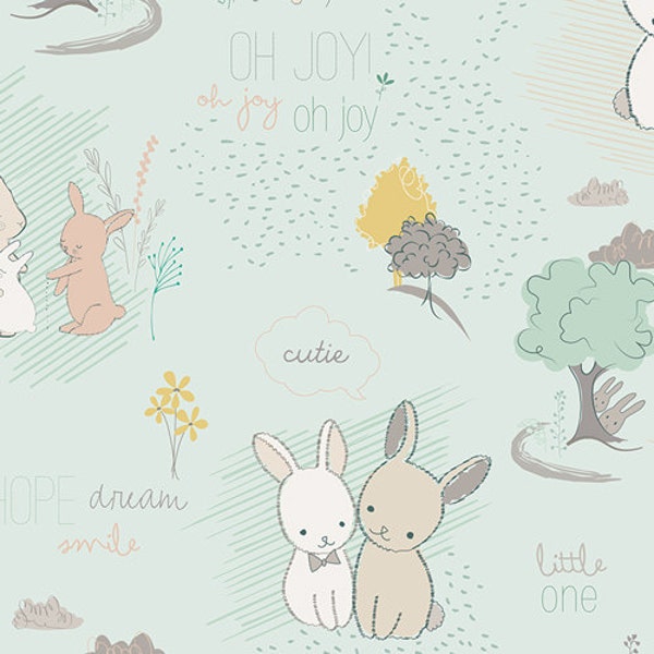 1/2 yard of Furry Tales in Minty - Littlest collection by Art Gallery Fabrics