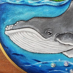 ORIGINAL Humpback whale baby hand-painted. Embroidery hoop art Ocean. Hawaii Sea Beach Wall art needlework painting. GREAT GIFT image 4