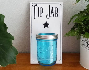 Astuce Jar. Changez Jar. Décor de salle de blanchisserie. Style ferme. Peint à la main. Large Bouche 16oz Blue Mason Ball Jar. Gardez la monnaie. Changement de blanchisserie