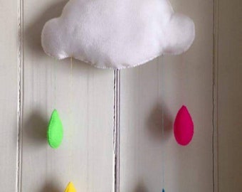 Rain cloud wall hanging,  cloud mobile, rainbow wall hanging, cloud nursery decor, modern nursery decor