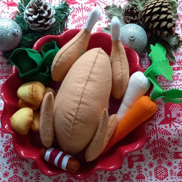 Felt Play Food, Felt Turkey, Felt Christmas Dinner, Christmas Dinner, Felt Food