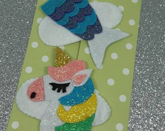 Glitter unicorn and mermaid hair clip